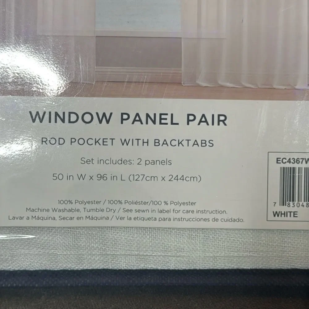 Cannon Curtains White Window Panel Pair Rod Pocket Back Tabs 50”W x 96”L NEW